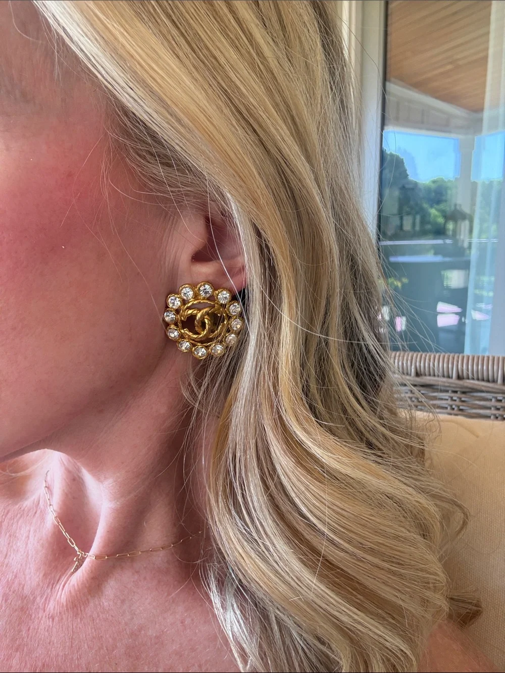 CHANEL Gold-tone Crystal CC Statement Clip-On Earrings